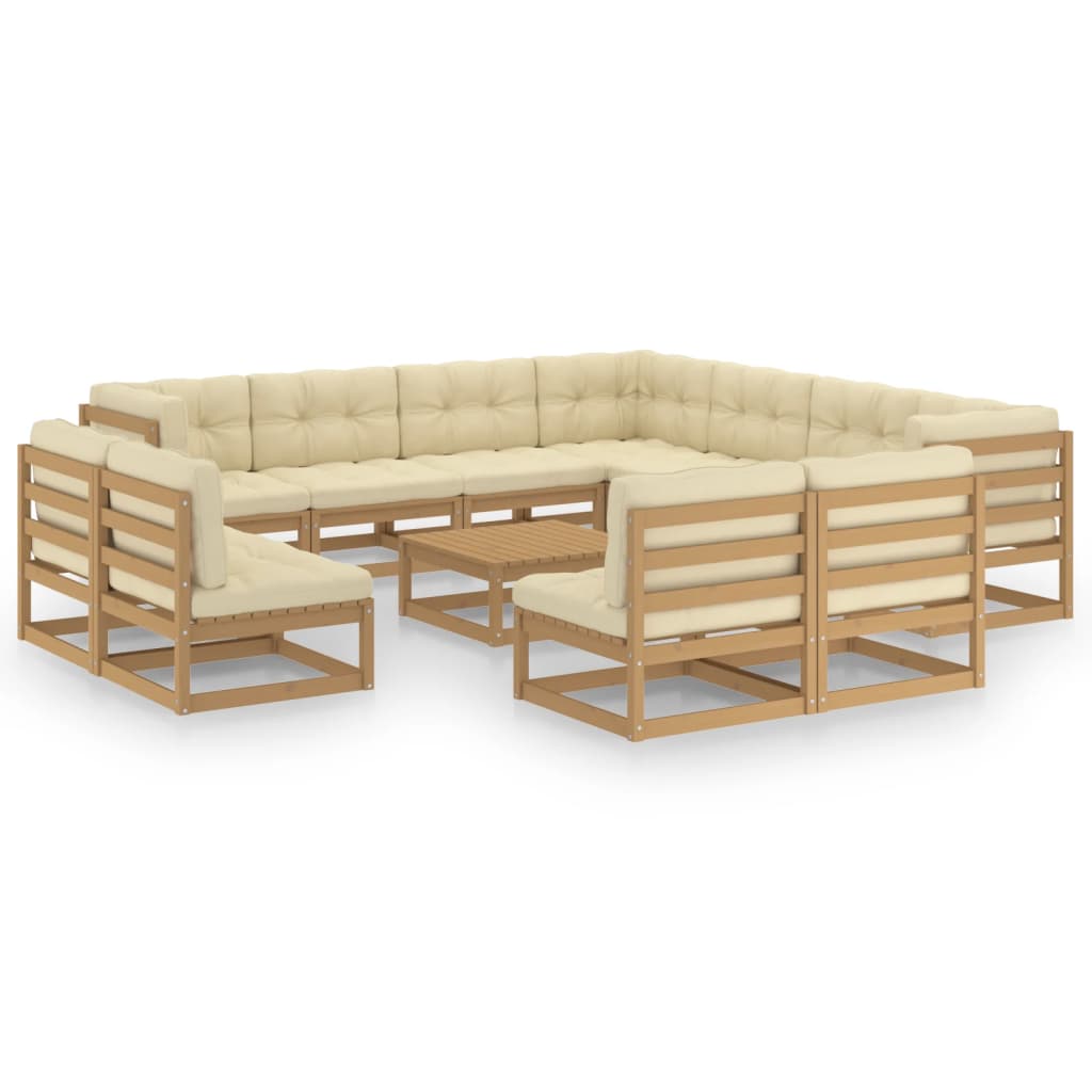 Set Salotto Giardino e Cuscini 12 pz Legno Massello Pino Ambra