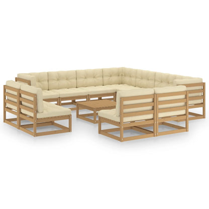 Set Salotto Giardino e Cuscini 12 pz Legno Massello Pino Ambra