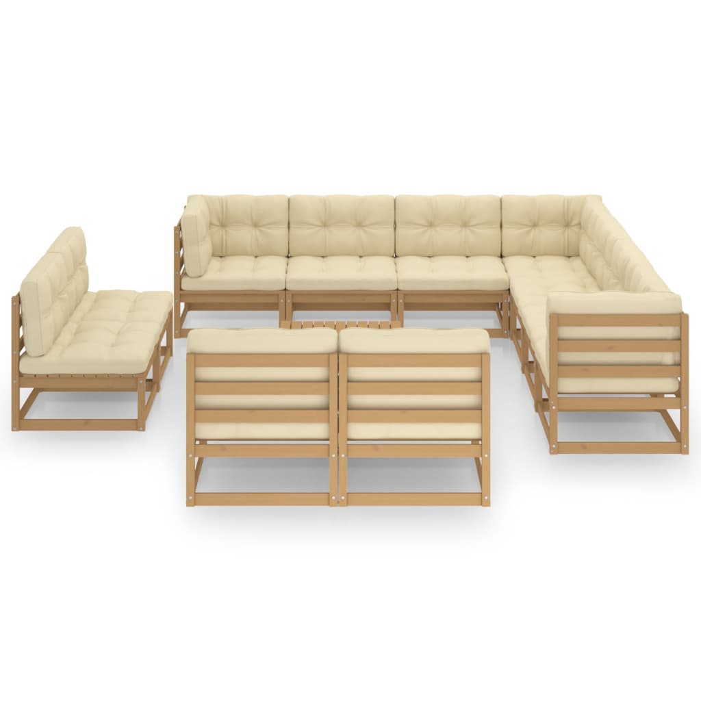 Set Salotto Giardino e Cuscini 12 pz Legno Massello Pino Ambra