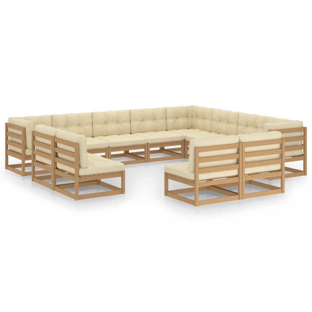 Set Salotto Giardino e Cuscini 12 pz Legno Massello Pino Ambra
