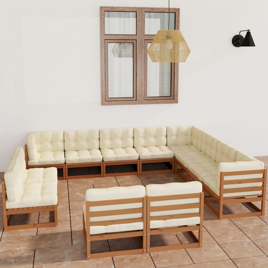 Set Salotto Giardino e Cuscini 12 pz Legno Massello Pino Ambra