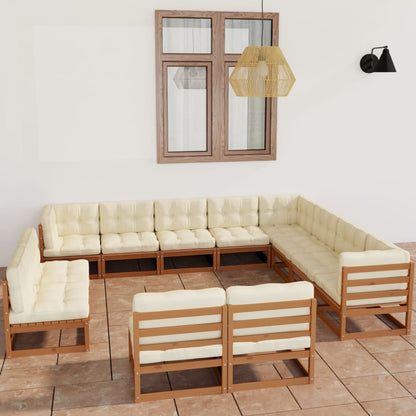 Set Salotto Giardino e Cuscini 12 pz Legno Massello Pino Ambra
