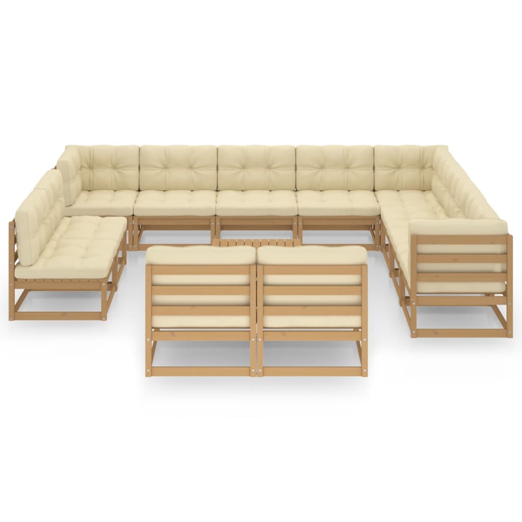 Set Salotto Giardino e Cuscini 13 pz Legno Massello Pino Ambra