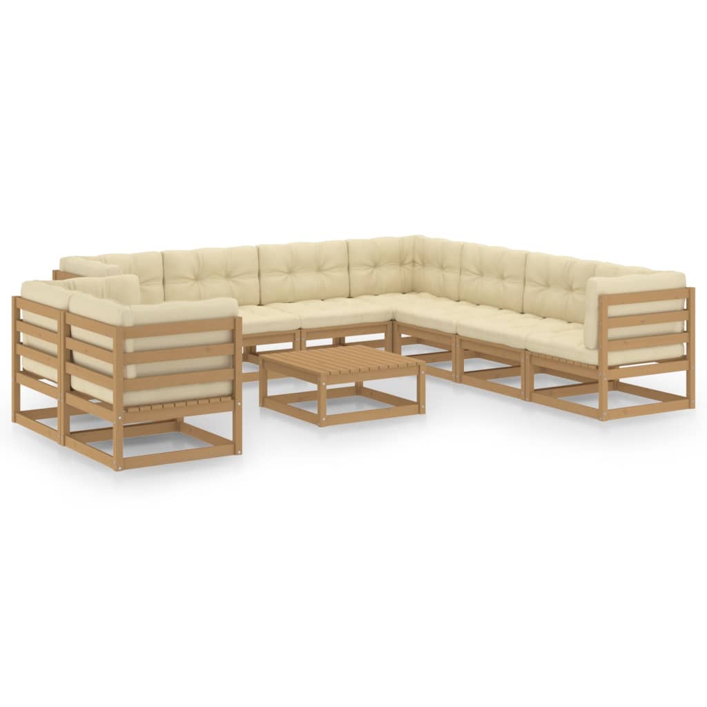 Set Salotto Giardino e Cuscini 10 pz Legno Massello Pino Ambra