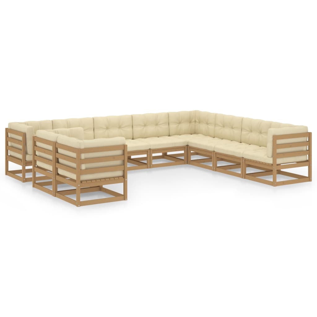Set Salotto Giardino e Cuscini 10 pz Legno Massello Pino Ambra