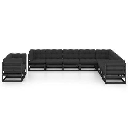 Set Divani da Giardino 10 pz con Cuscini Massello di Pino Nero