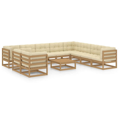 Set Salotto Giardino e Cuscini 11 pz Legno Massello Pino Ambra