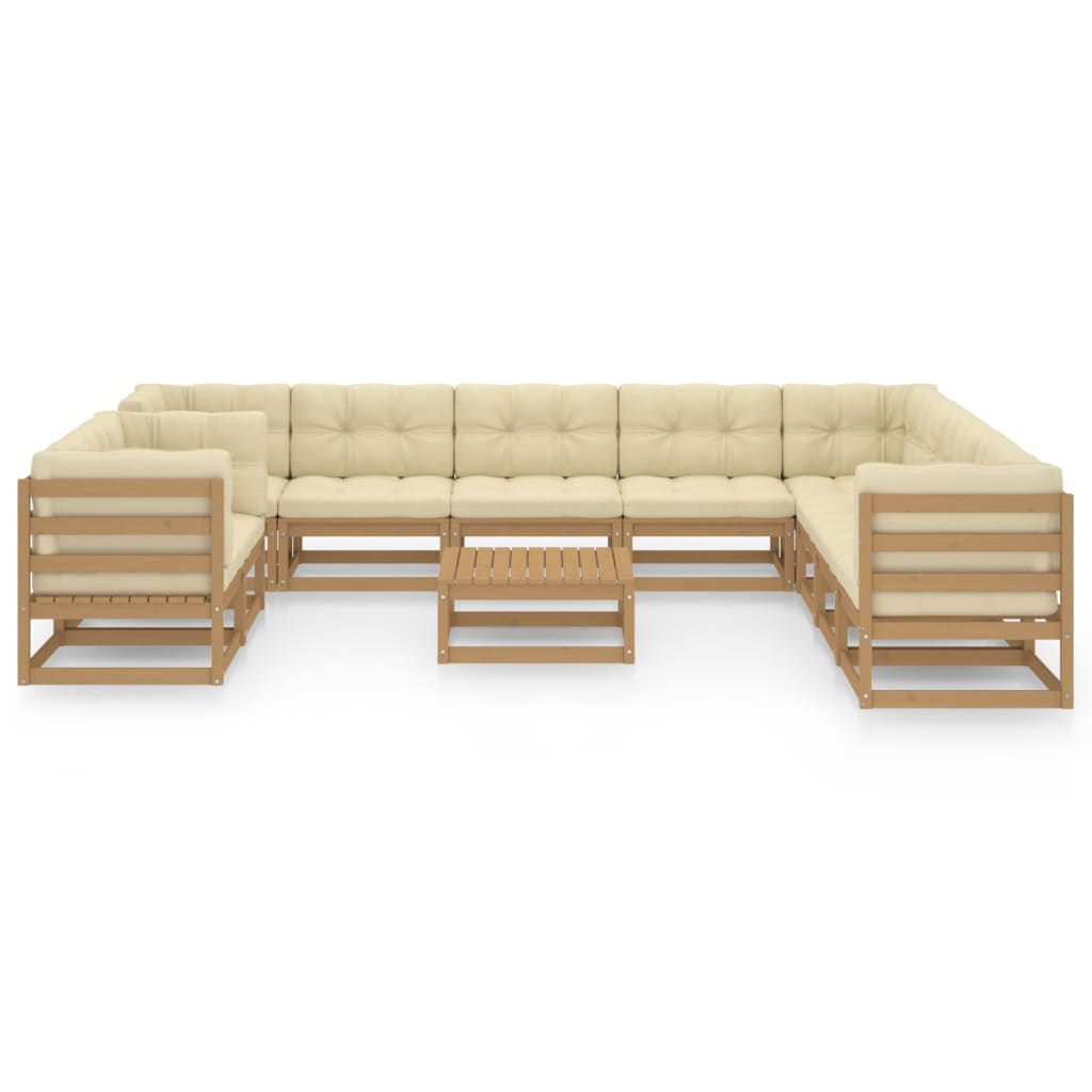 Set Salotto Giardino e Cuscini 11 pz Legno Massello Pino Ambra