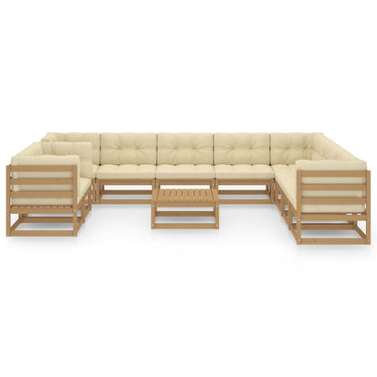Set Salotto Giardino e Cuscini 11 pz Legno Massello Pino Ambra