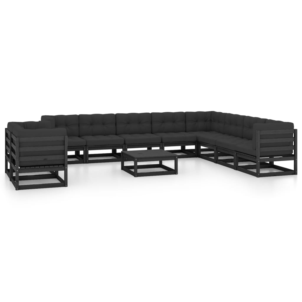 Set Divani da Giardino 11 pz con Cuscini Massello di Pino Nero