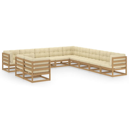 Set Salotto Giardino e Cuscini 11 pz Legno Massello Pino Ambra