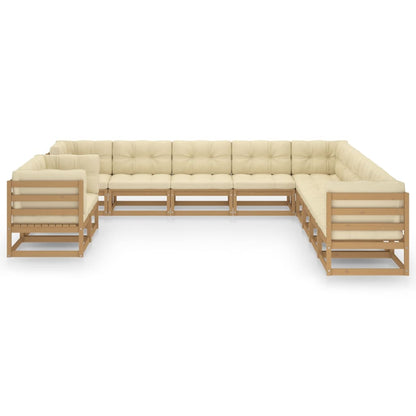 Set Salotto Giardino e Cuscini 11 pz Legno Massello Pino Ambra