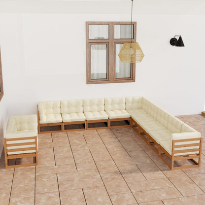 Set Salotto Giardino e Cuscini 11 pz Legno Massello Pino Ambra