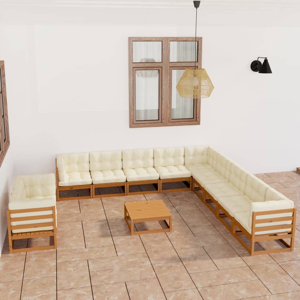 Set Salotto Giardino e Cuscini 12 pz Legno Massello Pino Ambra