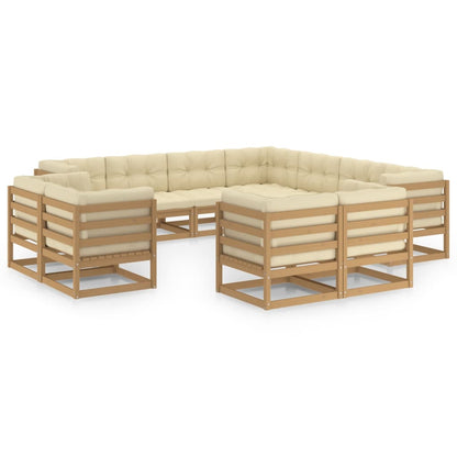 Set Salotto Giardino e Cuscini 11 pz Legno Massello Pino Ambra