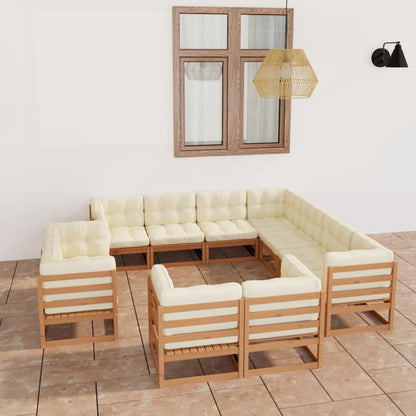 Set Salotto Giardino e Cuscini 11 pz Legno Massello Pino Ambra