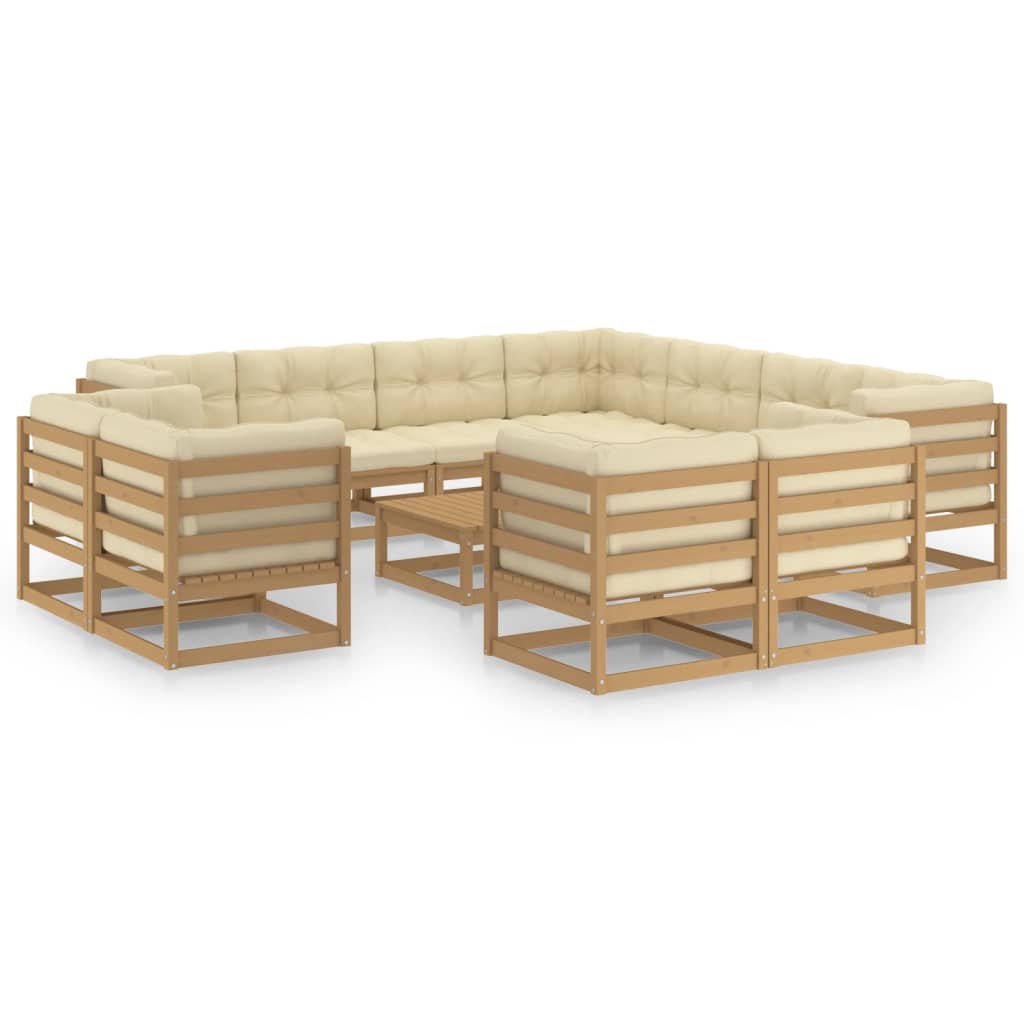 Set Salotto Giardino e Cuscini 12 pz Legno Massello Pino Ambra
