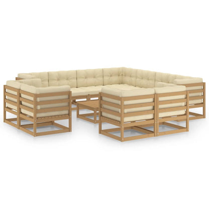 Set Salotto Giardino e Cuscini 12 pz Legno Massello Pino Ambra