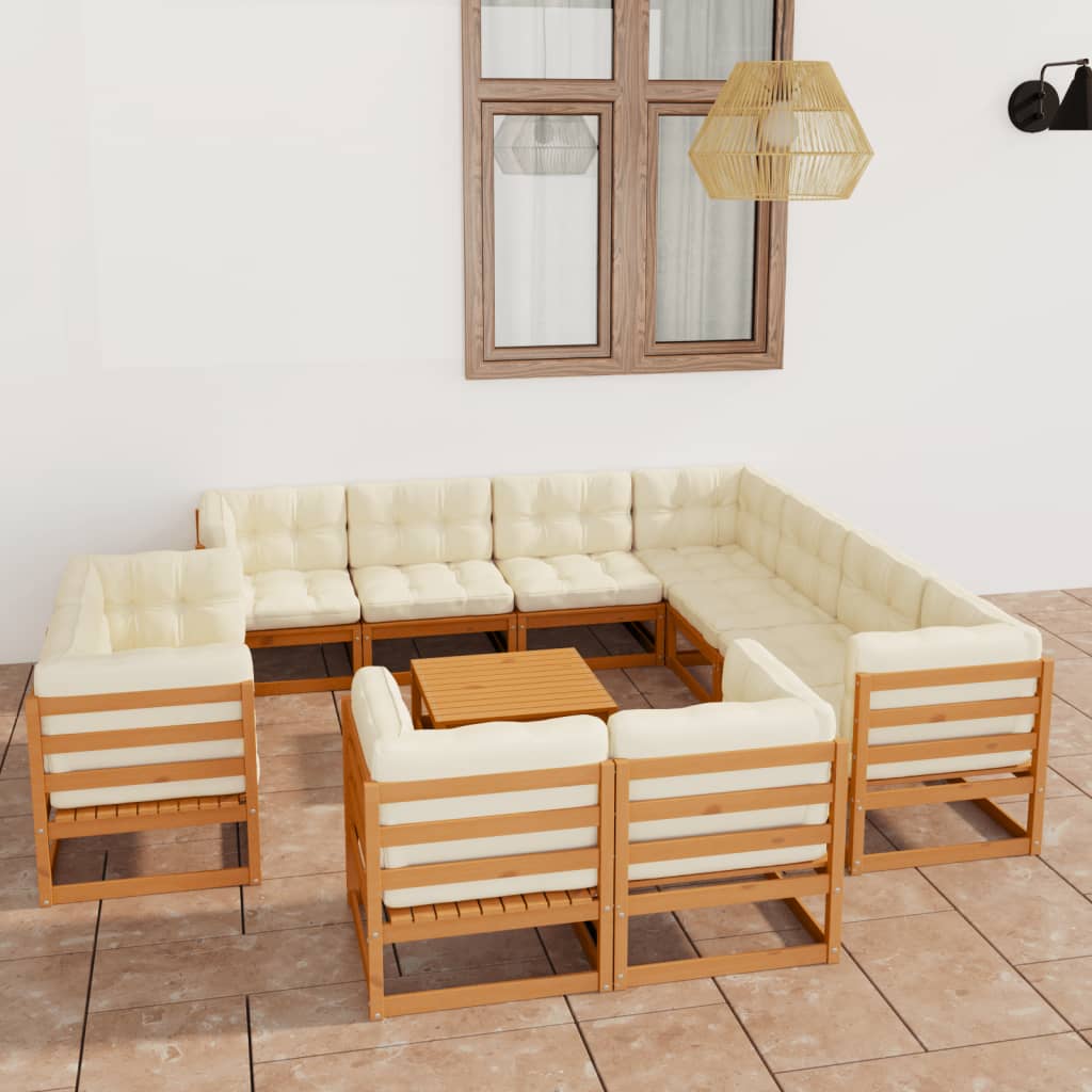Set Salotto Giardino e Cuscini 12 pz Legno Massello Pino Ambra