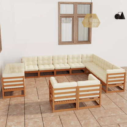 Set Salotto Giardino e Cuscini 12 pz Legno Massello Pino Ambra