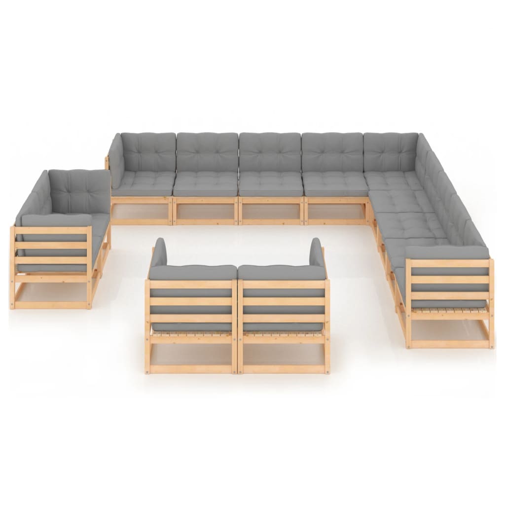Set Divani Giardino 13 pz con Cuscini in Legno Massello di Pino