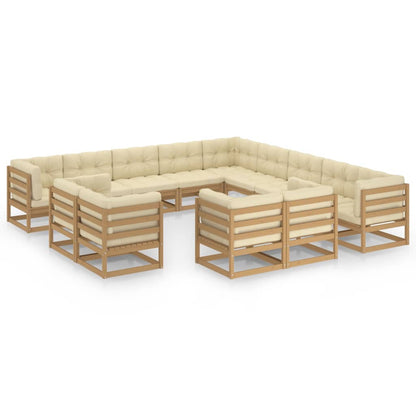 Set Salotto Giardino e Cuscini 13 pz Legno Massello Pino Ambra