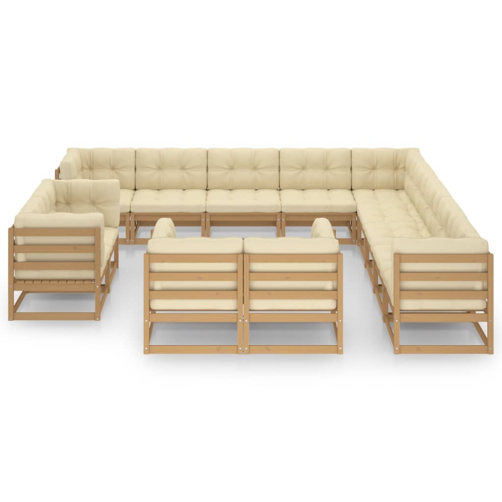 Set Salotto Giardino e Cuscini 13 pz Legno Massello Pino Ambra