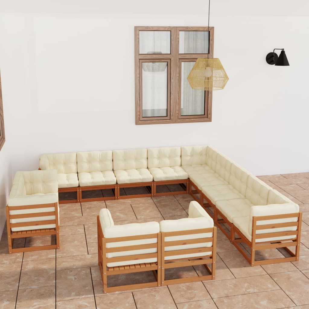 Set Salotto Giardino e Cuscini 13 pz Legno Massello Pino Ambra