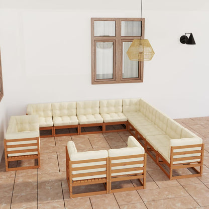 Set Salotto Giardino e Cuscini 13 pz Legno Massello Pino Ambra