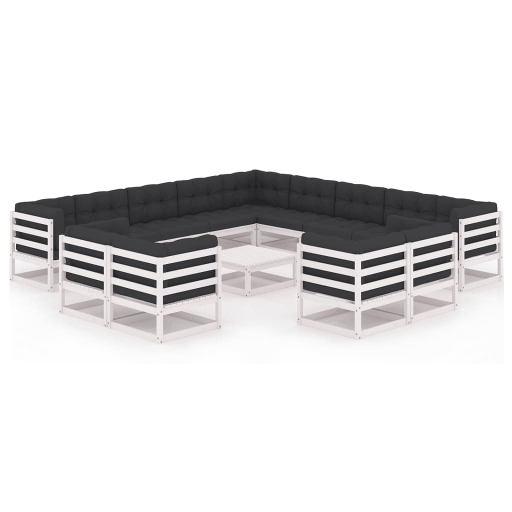 Set Divani da Giardino 14 pz Cuscini Bianchi Massello di Pino