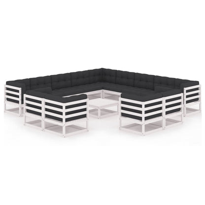 Set Divani da Giardino 14 pz Cuscini Bianchi Massello di Pino