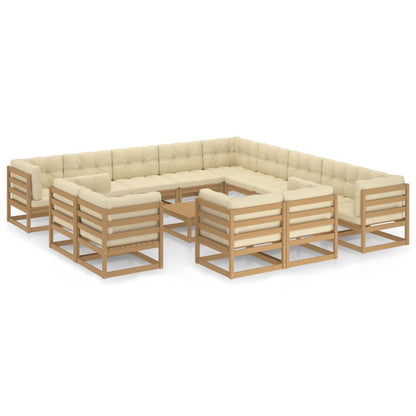 Set Salotto Giardino e Cuscini 14 pz Legno Massello Pino Ambra