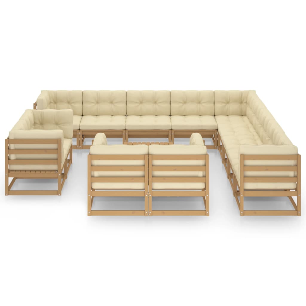 Set Salotto Giardino e Cuscini 14 pz Legno Massello Pino Ambra