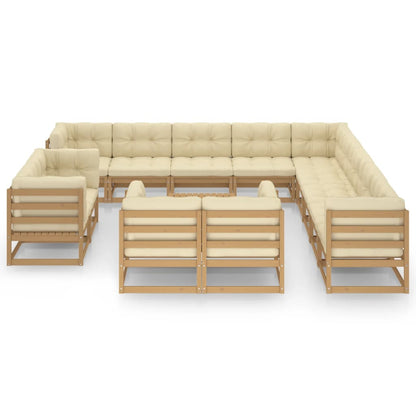 Set Salotto Giardino e Cuscini 14 pz Legno Massello Pino Ambra
