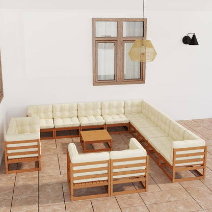 Set Salotto Giardino e Cuscini 14 pz Legno Massello Pino Ambra