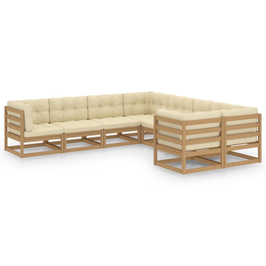 Set Salotto Giardino e Cuscini 8 pz Legno Massello Pino Ambra