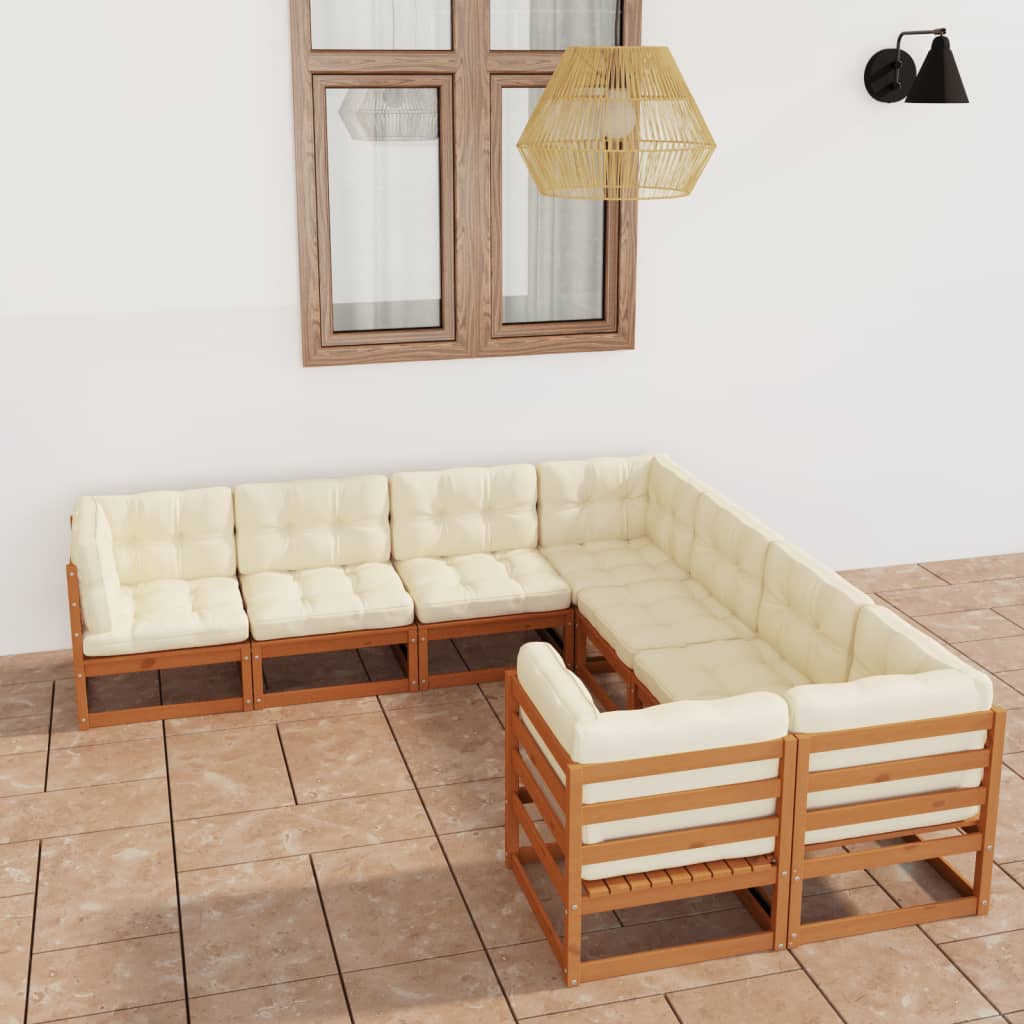Set Salotto Giardino e Cuscini 8 pz Legno Massello Pino Ambra