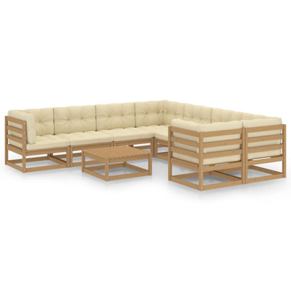 Set Salotto Giardino e Cuscini 9 pz Legno Massello Pino Ambra