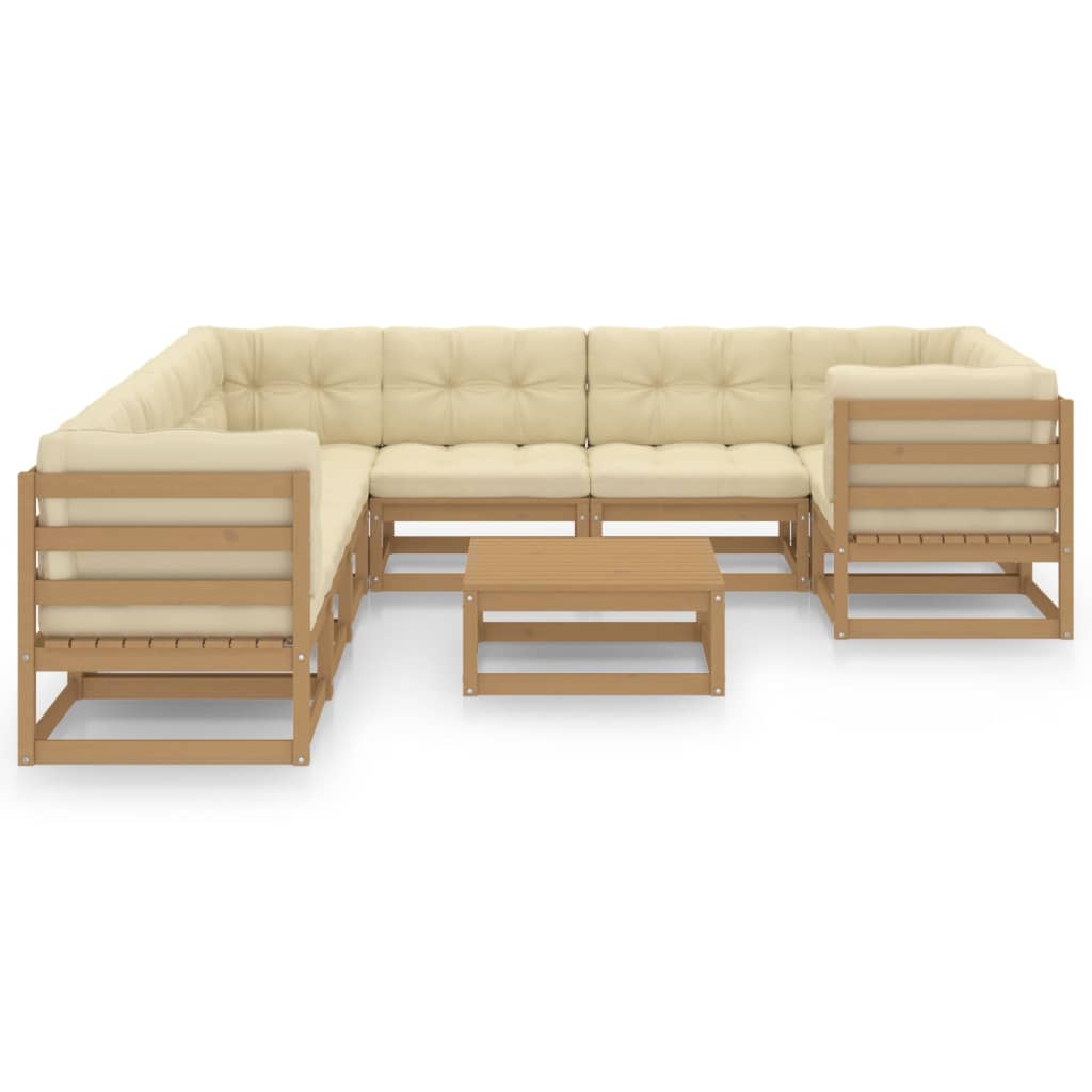 Set Salotto Giardino e Cuscini 9 pz Legno Massello Pino Ambra
