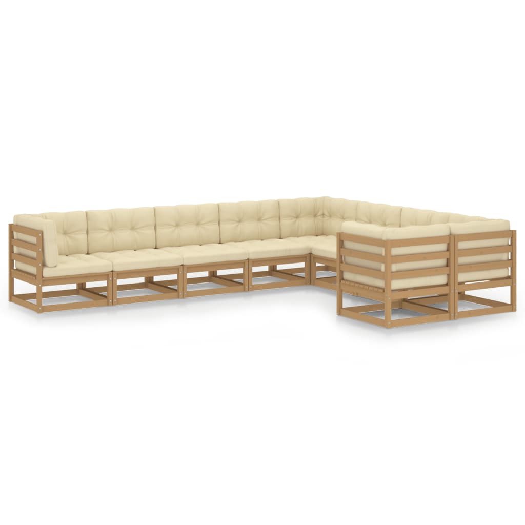 Set Salotto Giardino e Cuscini 9 pz Legno Massello Pino Ambra