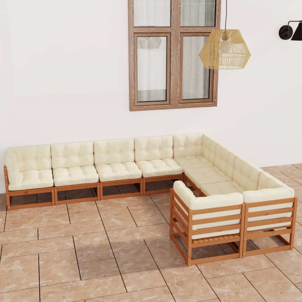 Set Salotto Giardino e Cuscini 9 pz Legno Massello Pino Ambra