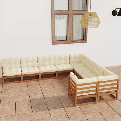Set Salotto Giardino e Cuscini 9 pz Legno Massello Pino Ambra