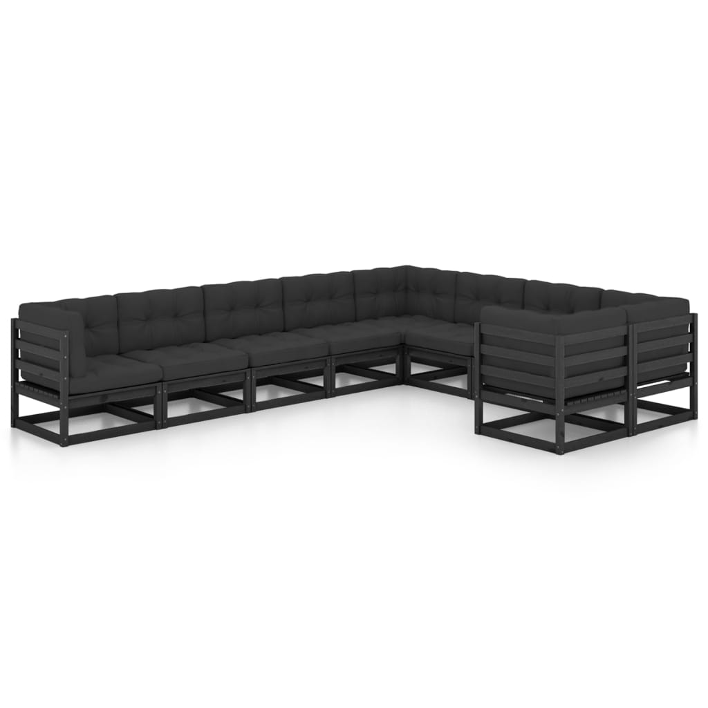 Set Divani da Giardino 9 pz con Cuscini Massello di Pino Nero