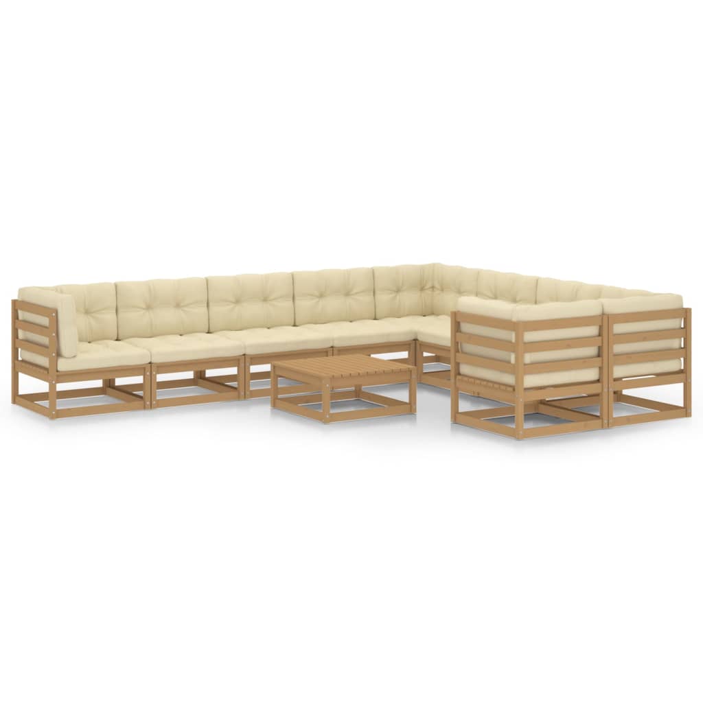 Set Salotto Giardino e Cuscini 10 pz Legno Massello Pino Ambra