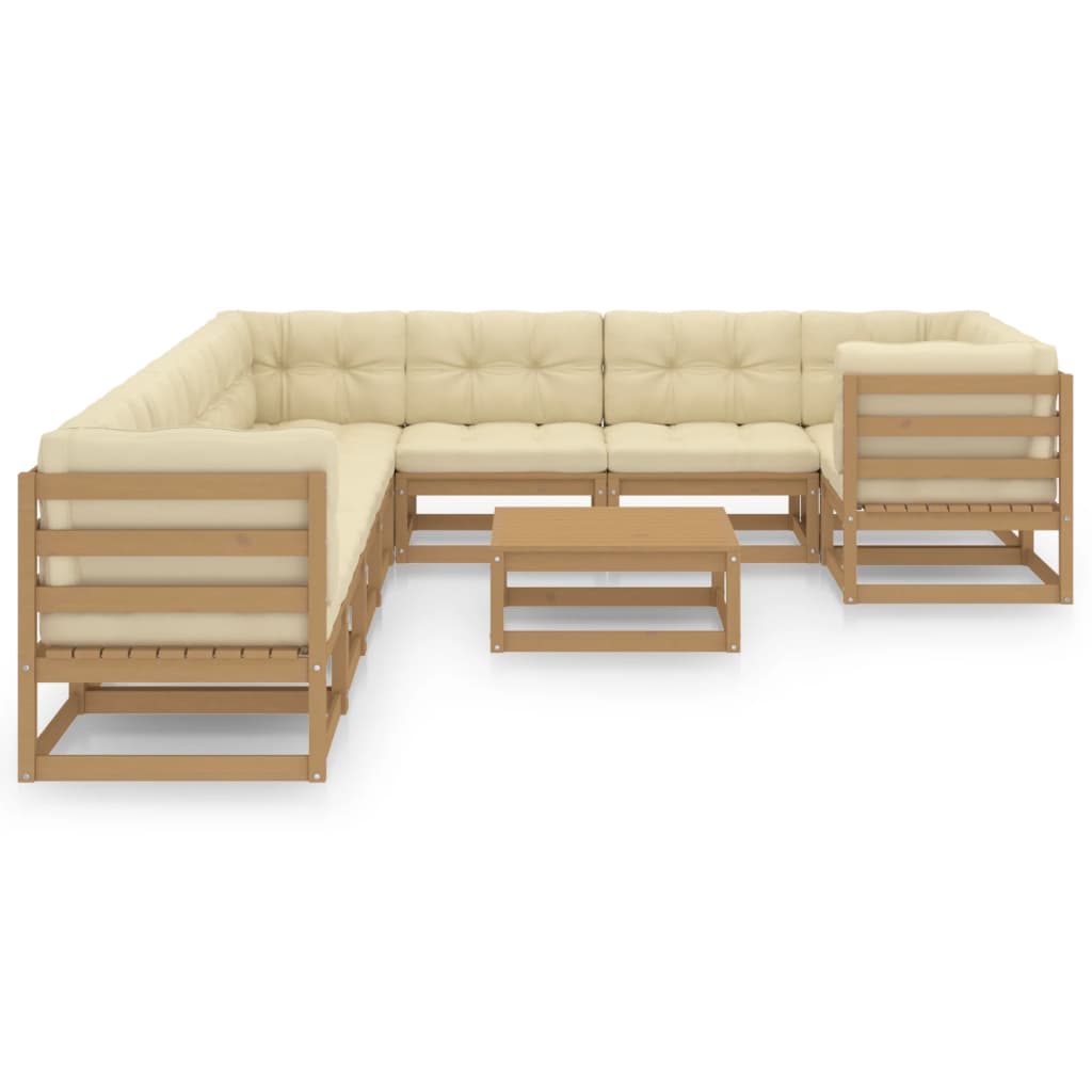 Set Salotto Giardino e Cuscini 10 pz Legno Massello Pino Ambra