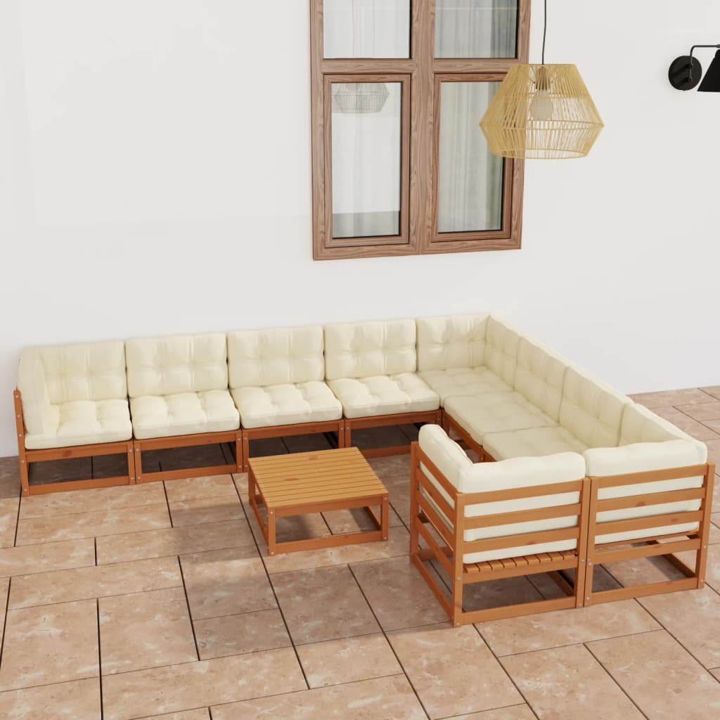 Set Salotto Giardino e Cuscini 10 pz Legno Massello Pino Ambra