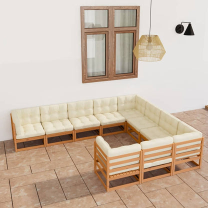 Set Salotto Giardino e Cuscini 10 pz Legno Massello Pino Ambra