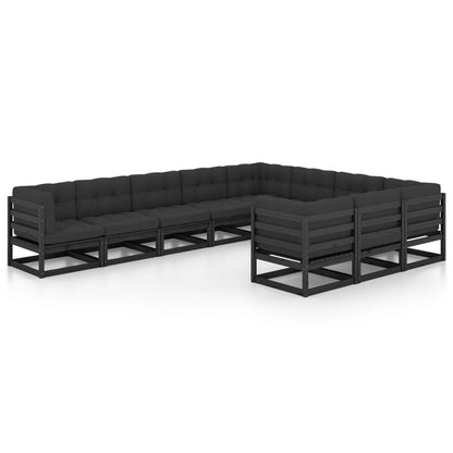 Set Divani da Giardino 10 pz con Cuscini Massello di Pino Nero