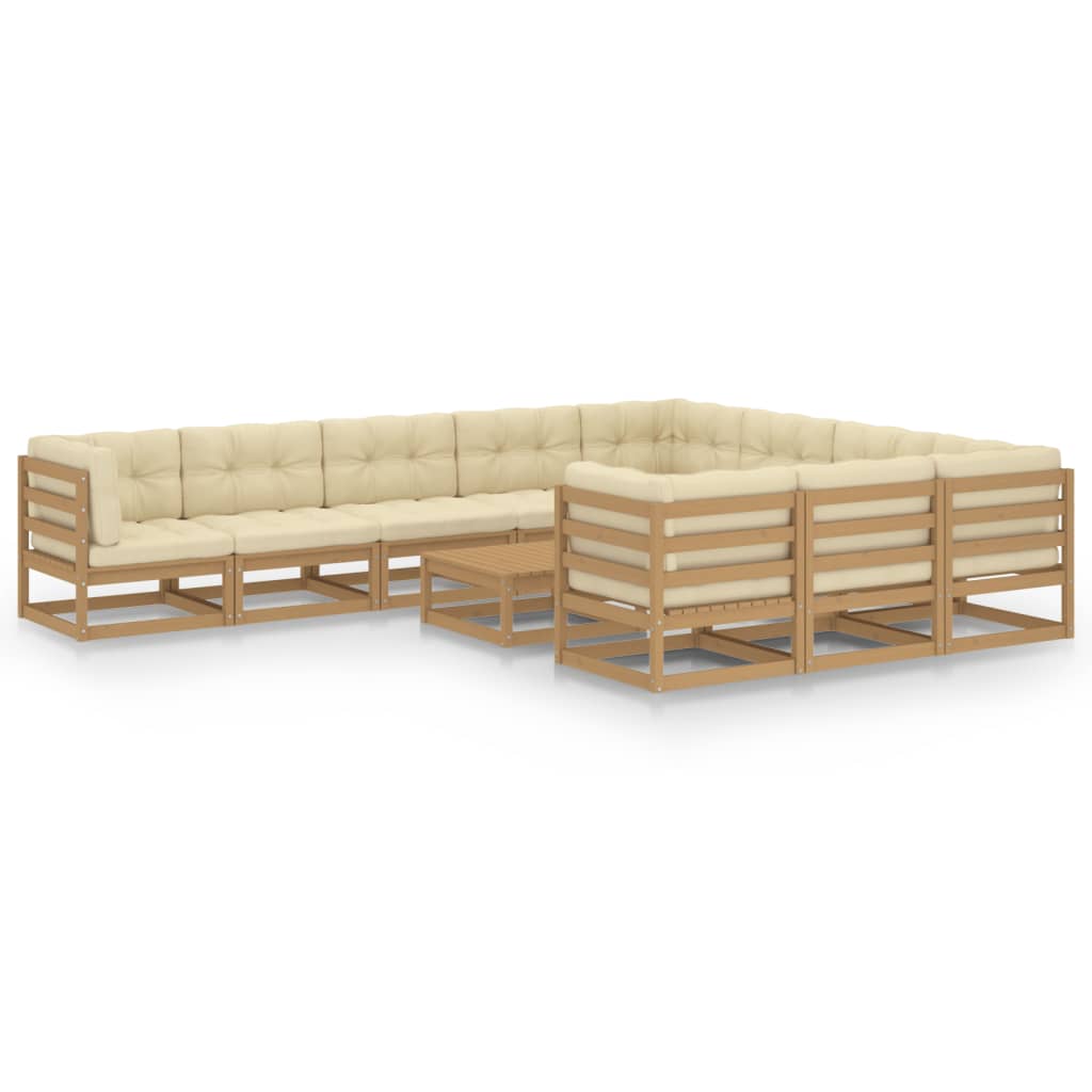Set Salotto Giardino e Cuscini 11 pz Legno Massello Pino Ambra