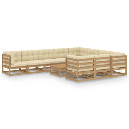 Set Salotto Giardino e Cuscini 11 pz Legno Massello Pino Ambra